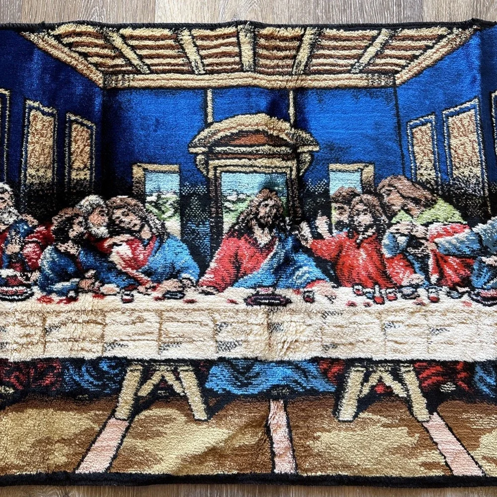 Vtg Jesus Last Supper Rug Tapestry Plush Wall Hanging Decor 38.75x19.5